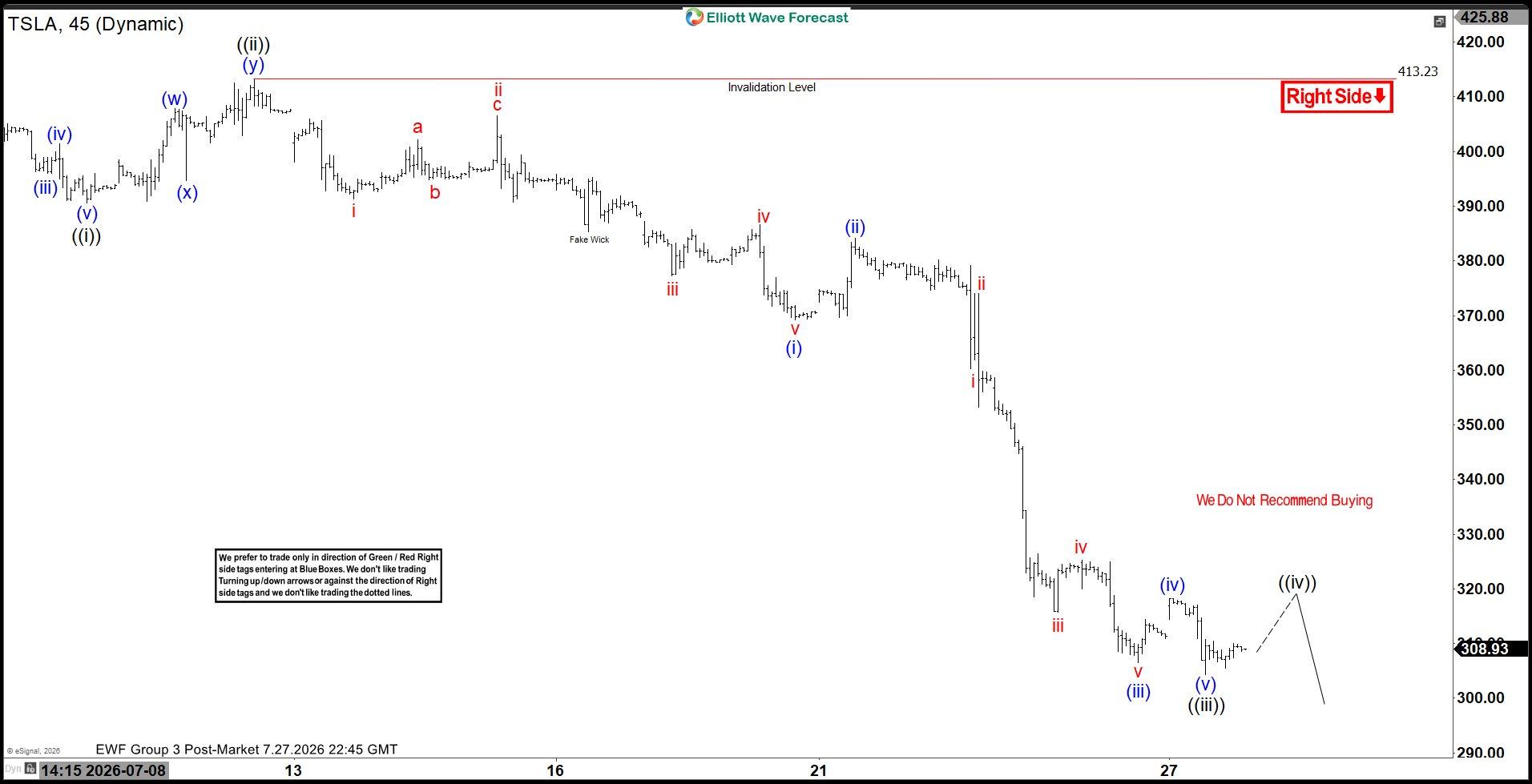 TSLA Wave IV Bounce Underway, Downside Target 290–189